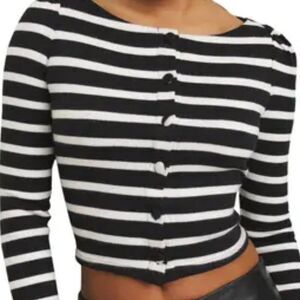 NEW Reformation Cardigan Sweater Black Striped Knit Top Lennox size M